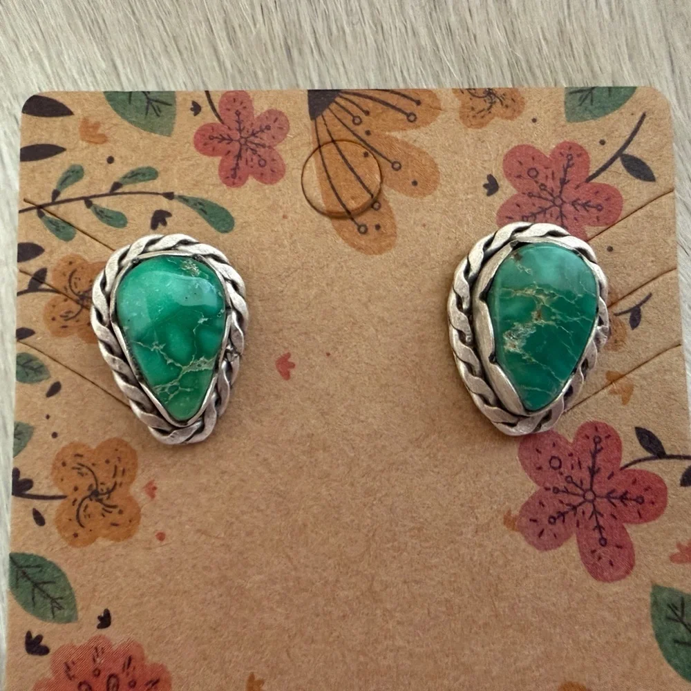 ❤️ Emerald Valley Teardrop Turquoise Matte Sterling Stud Earrings 4 Gm ~ Quality - Picture 3 of 13